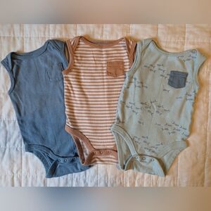 Cloud Island Blue And Orange Sleeveless Pocket Bodysuits - Bundle of 3